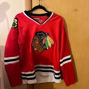 Reebok Red NHL Chicago Blackhawks Hockey Jersey with Black & White Trim